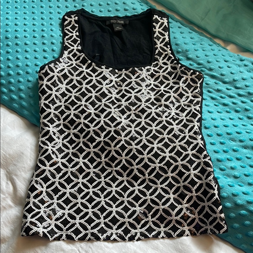 White House Black Market - Black and White Sequined Sleeveless Tank Top